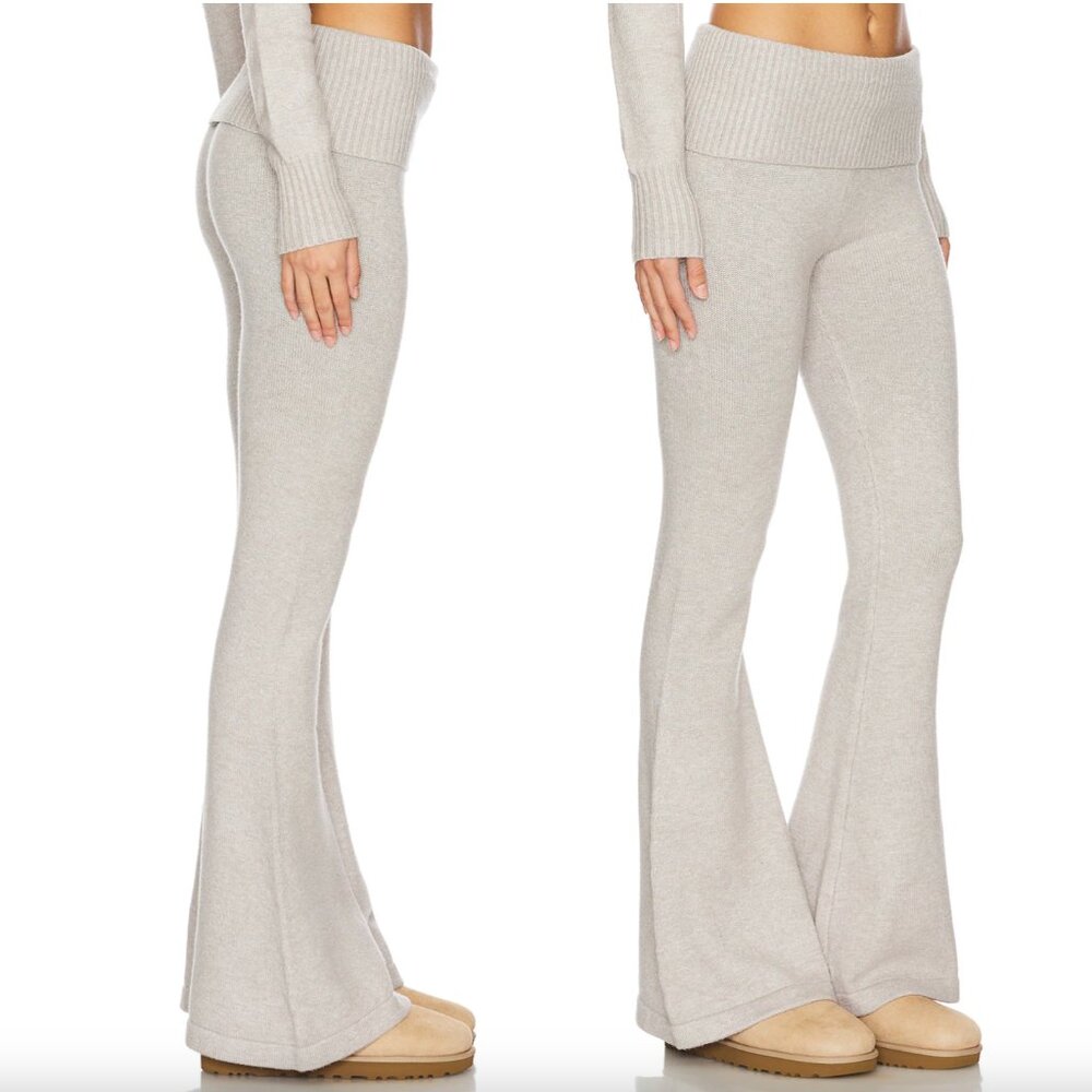 LIONESS Muse Knit Pant Cloud Light Grey Gray Flare Bell Bottom - Picture 3 of 4